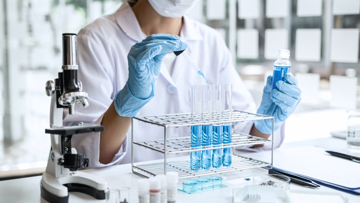 Conjunto de tubos de vidrio de ensayo de laboratorio de investigación  química.